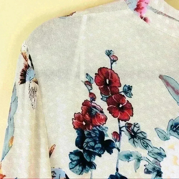 Label Of Love Floral Bird Peasant Ruffle High Neck Tie Waist Mini Dress Size 10 - Picture 12 of 15